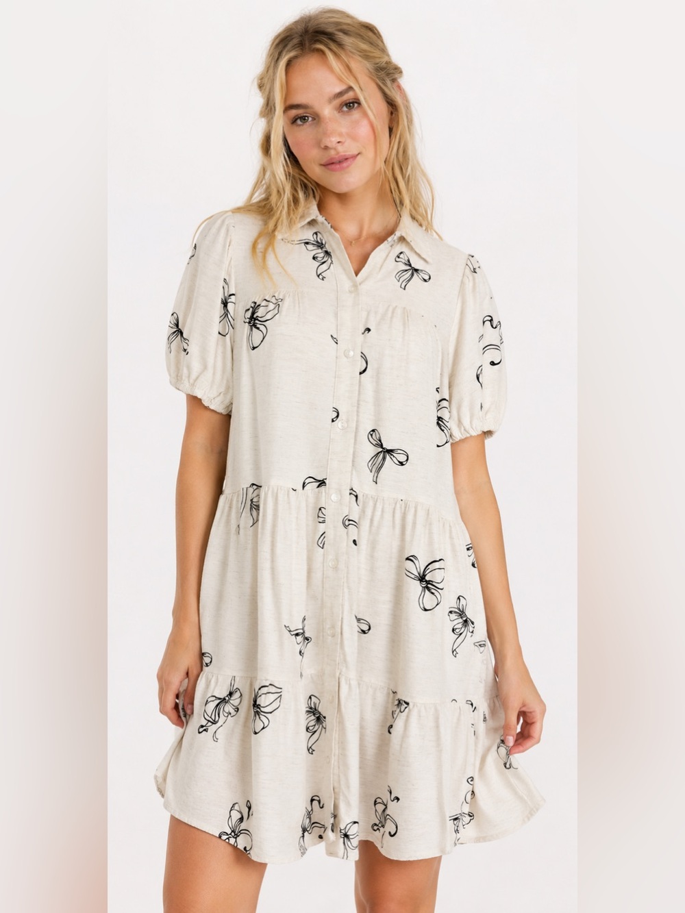 Jane and Delancey Cream Black Bow Shirt Dress Size XS